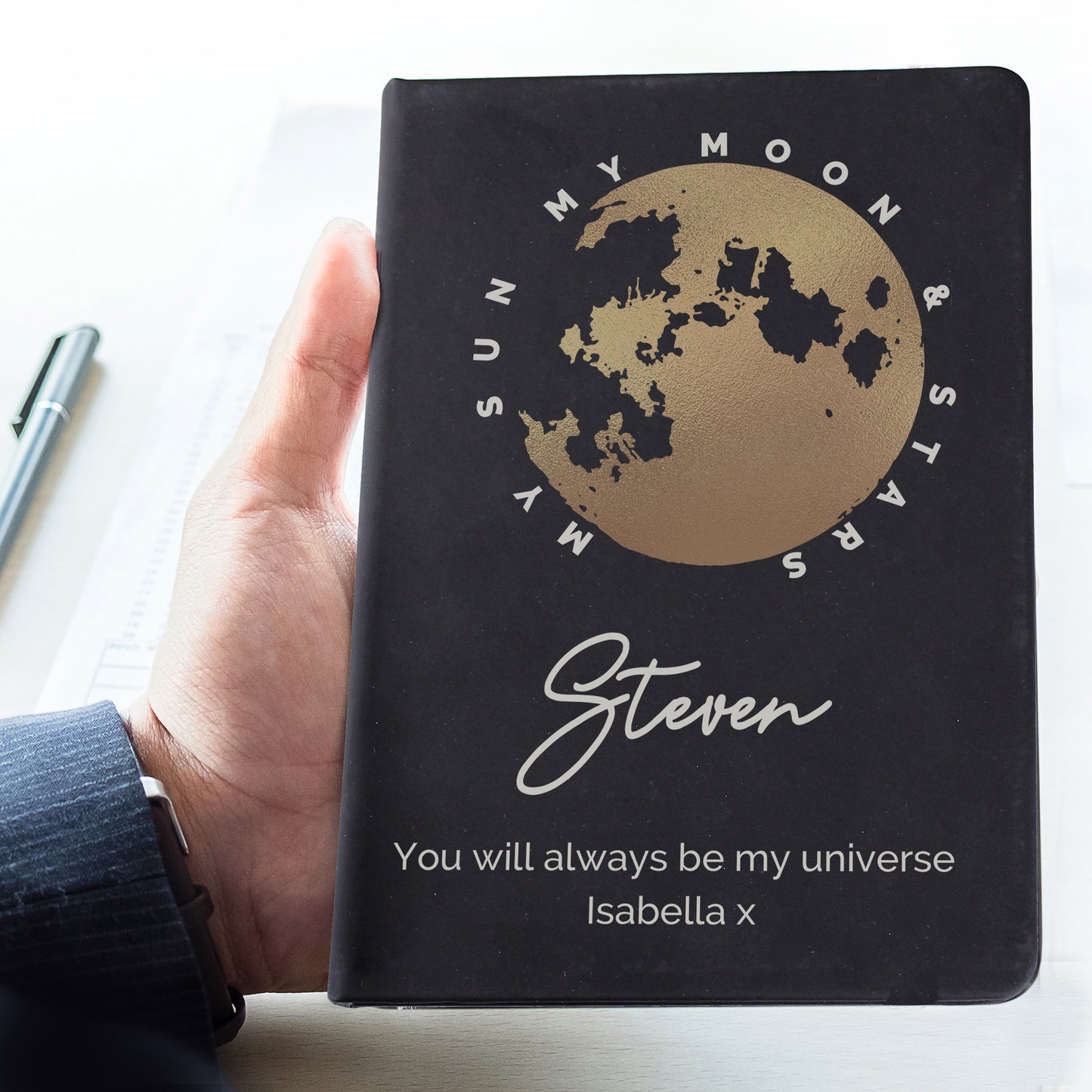 Personalised Moon & Stars Black Hardback Notebook - MK&JD Gifts