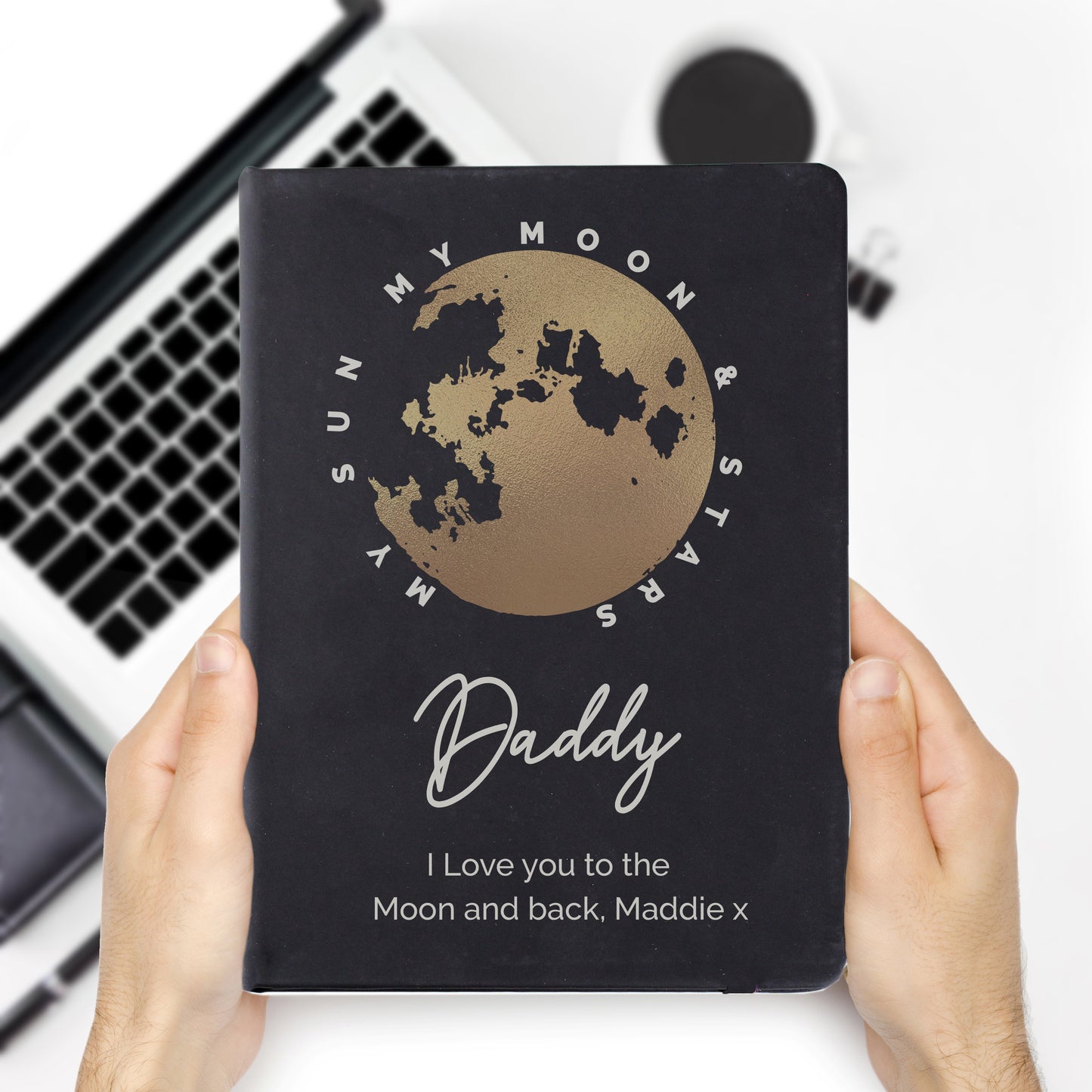 Personalised Moon & Stars Black Hardback Notebook - MK&JD Gifts