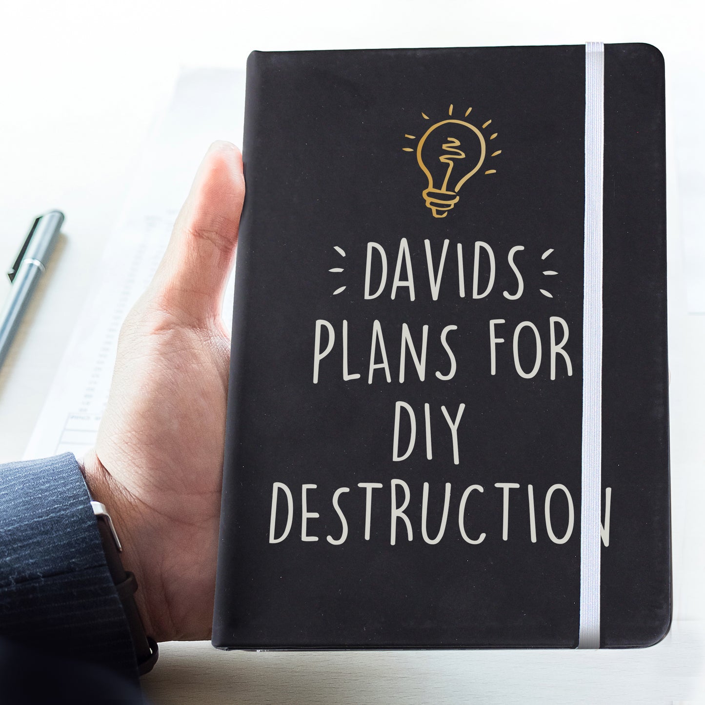 Personalised Light Bulb Black Hardback Notebook - MK&JD Gifts