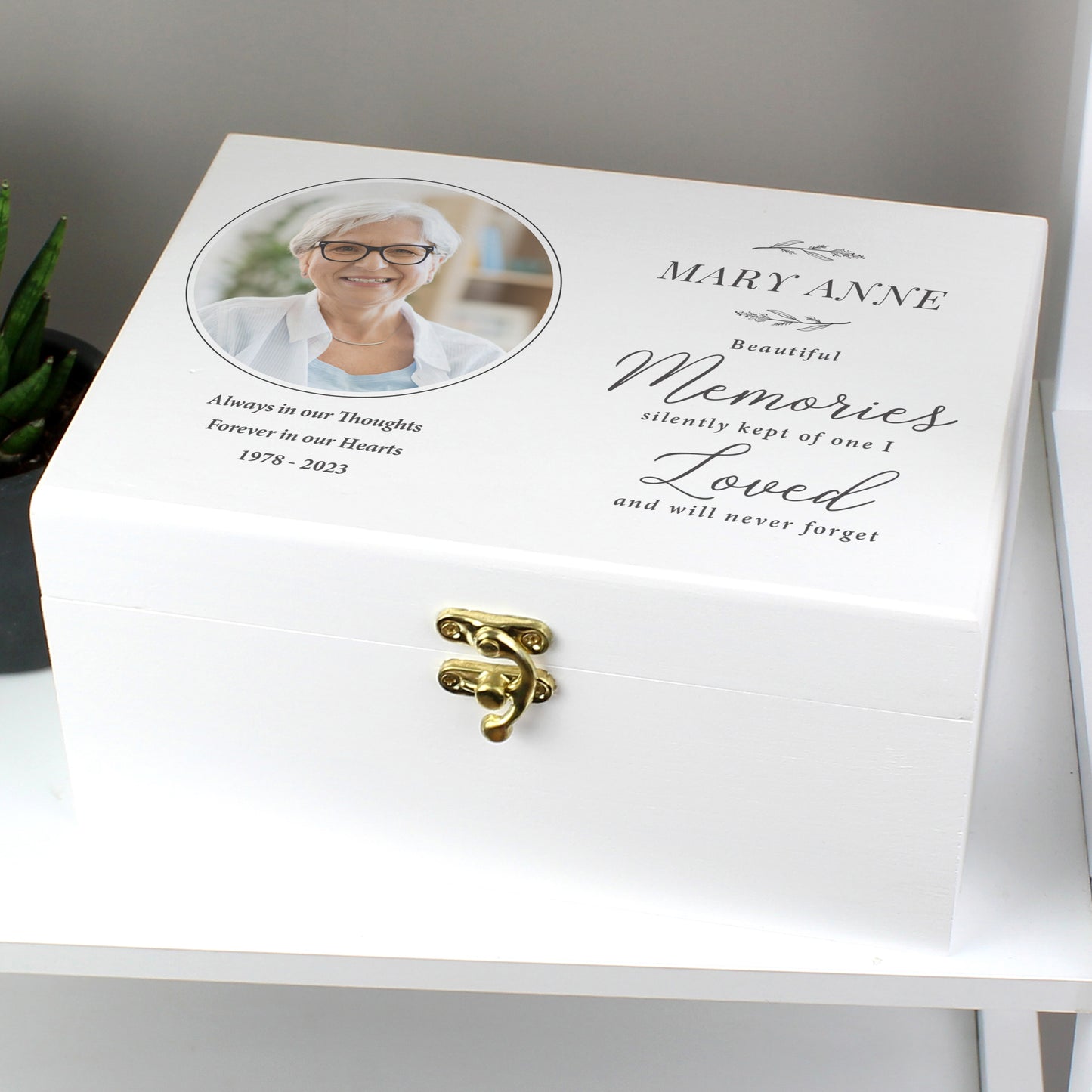 Personalised Memorial Photo Upload White Wooden Box - MK&JD Gifts