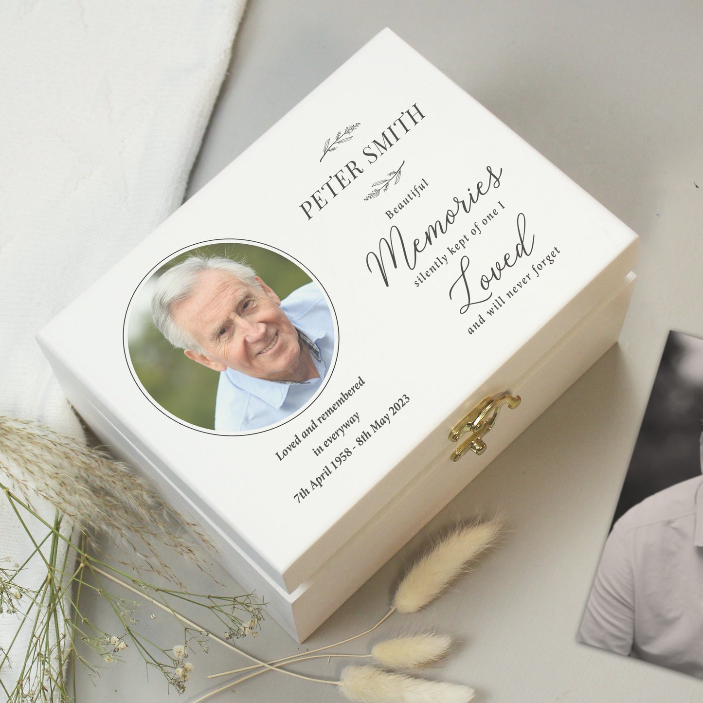 Personalised Memorial Photo Upload White Wooden Box - MK&JD Gifts