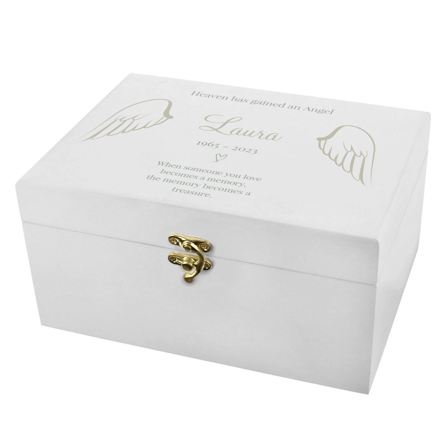 Personalised Angel Wings Memorial White Wooden Box - MK&JD Gifts