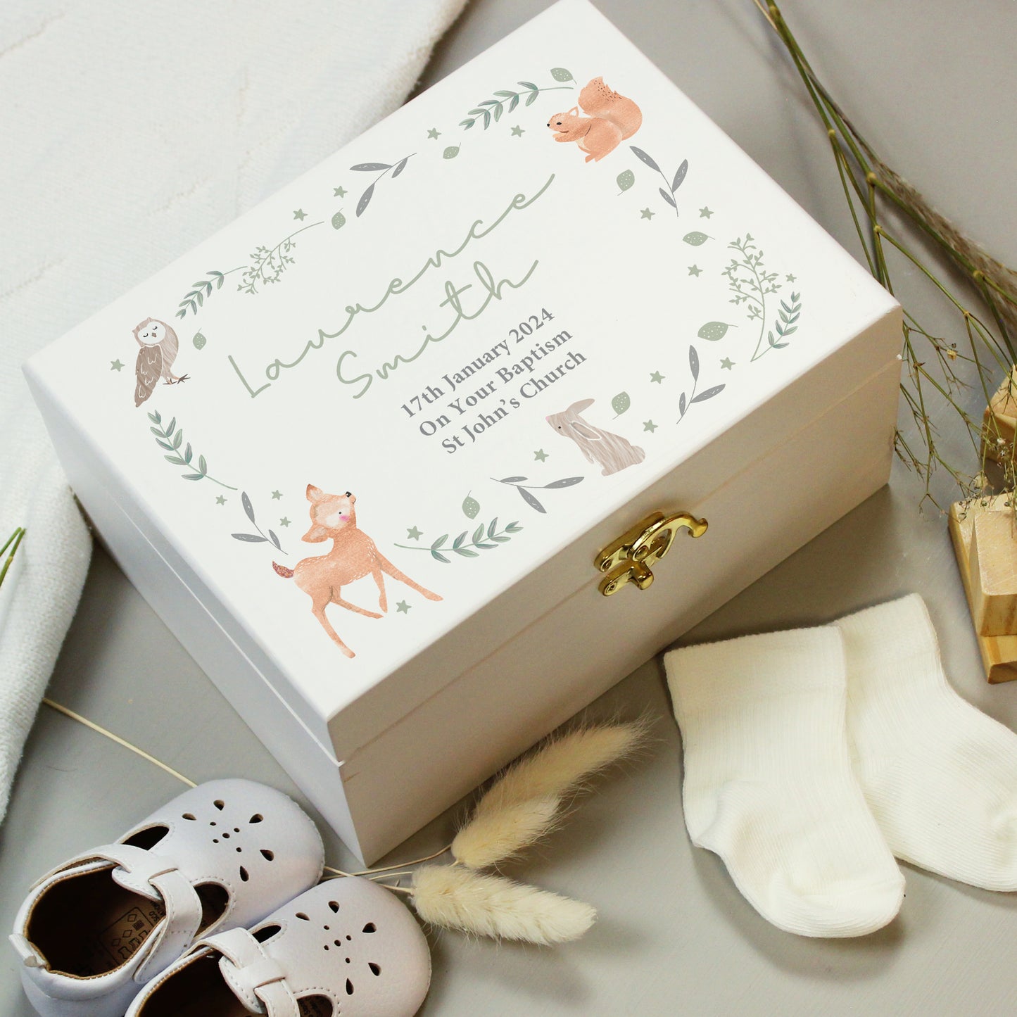 Personalised Woodland Animal Wooden Keepsake Box - MK&JD Gifts