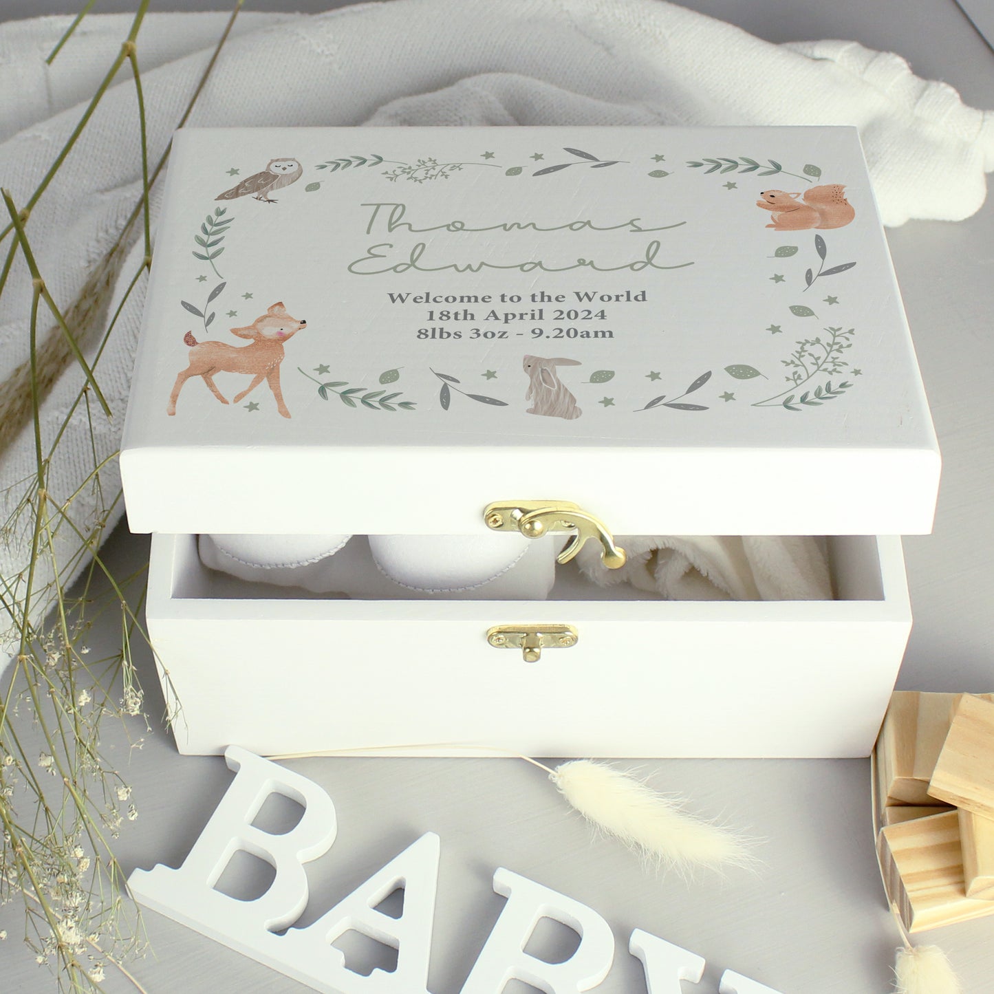 Personalised Woodland Animal Wooden Keepsake Box - MK&JD Gifts