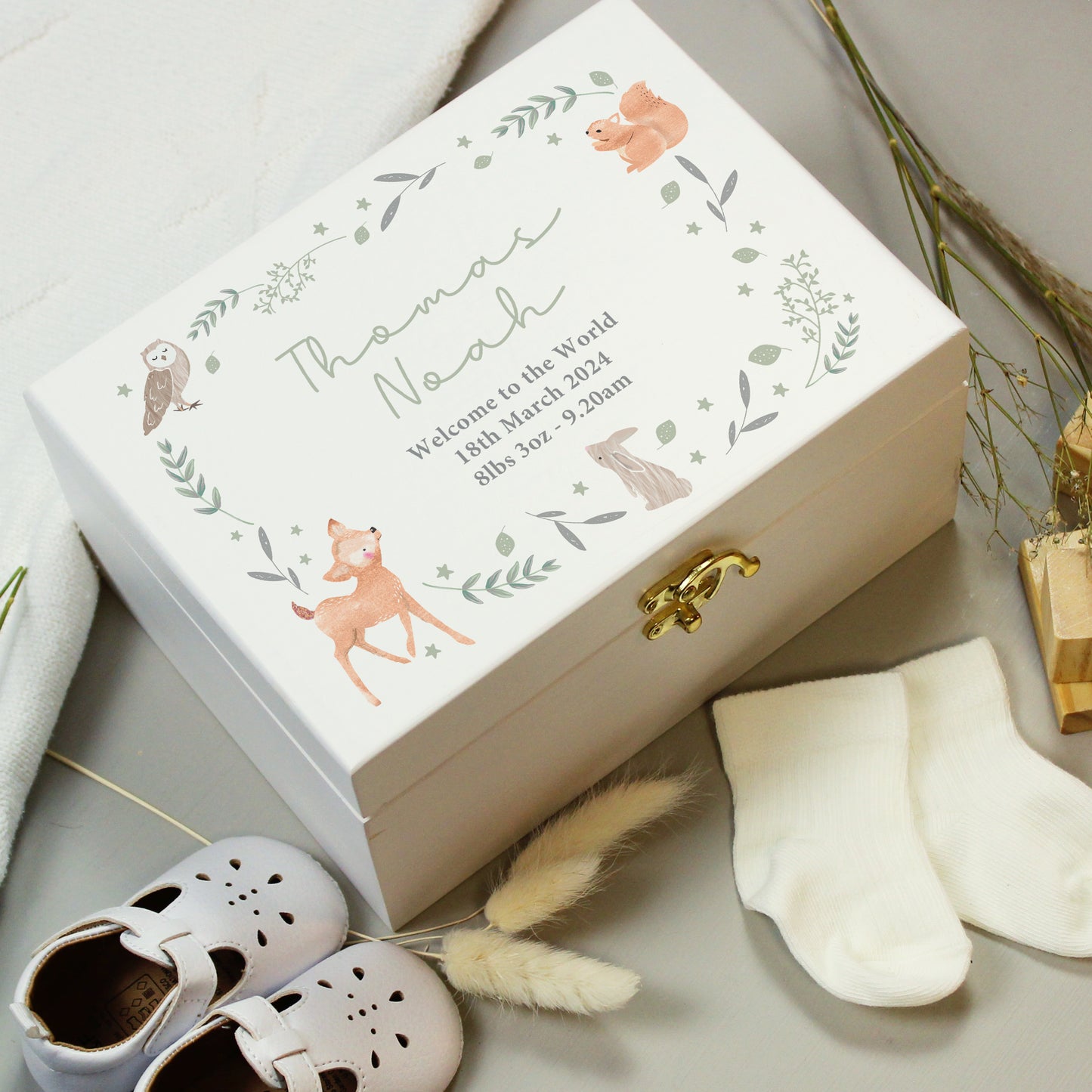 Personalised Woodland Animal Wooden Keepsake Box - MK&JD Gifts