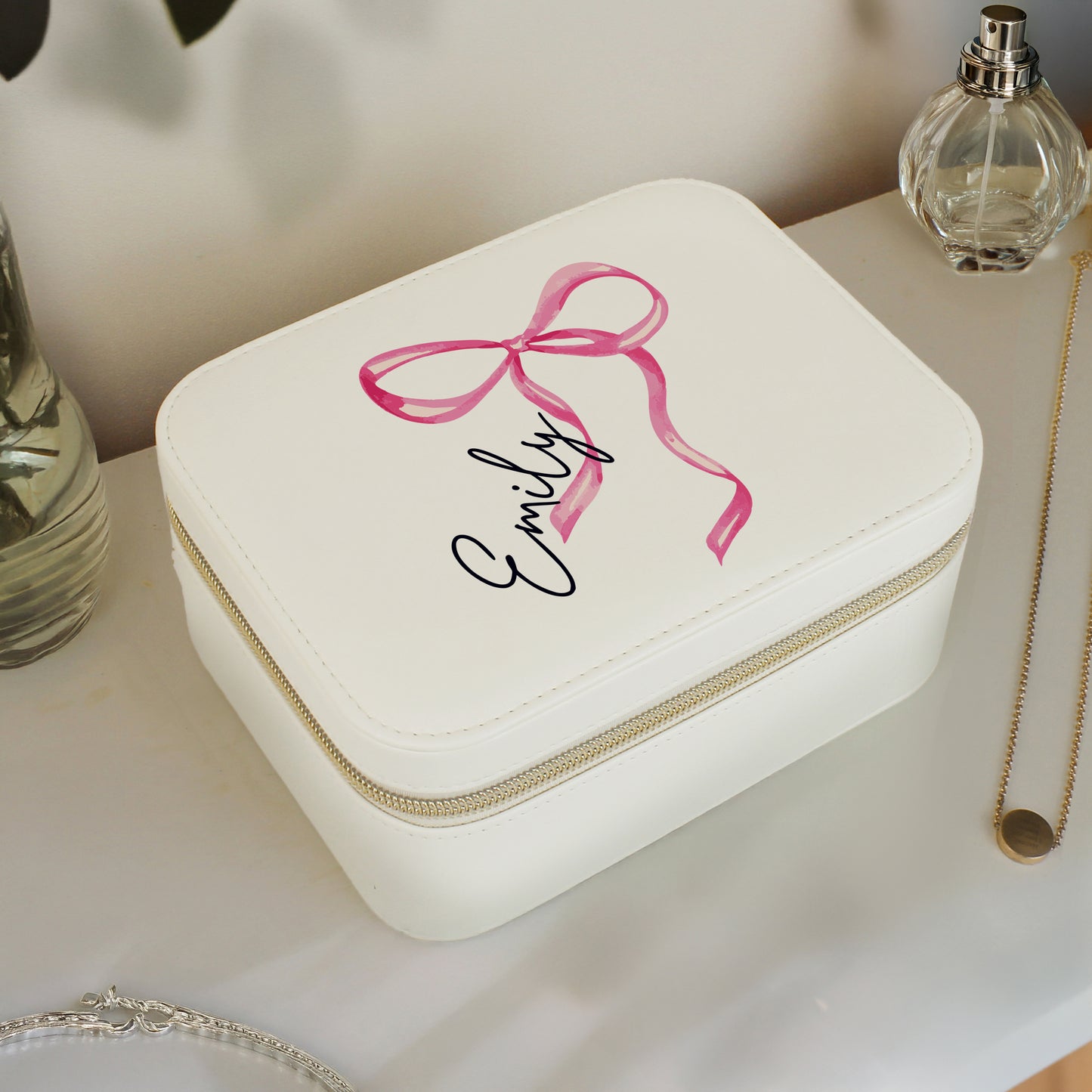 Personalised Bow Travel Jewellery Box - MK&JD Gifts