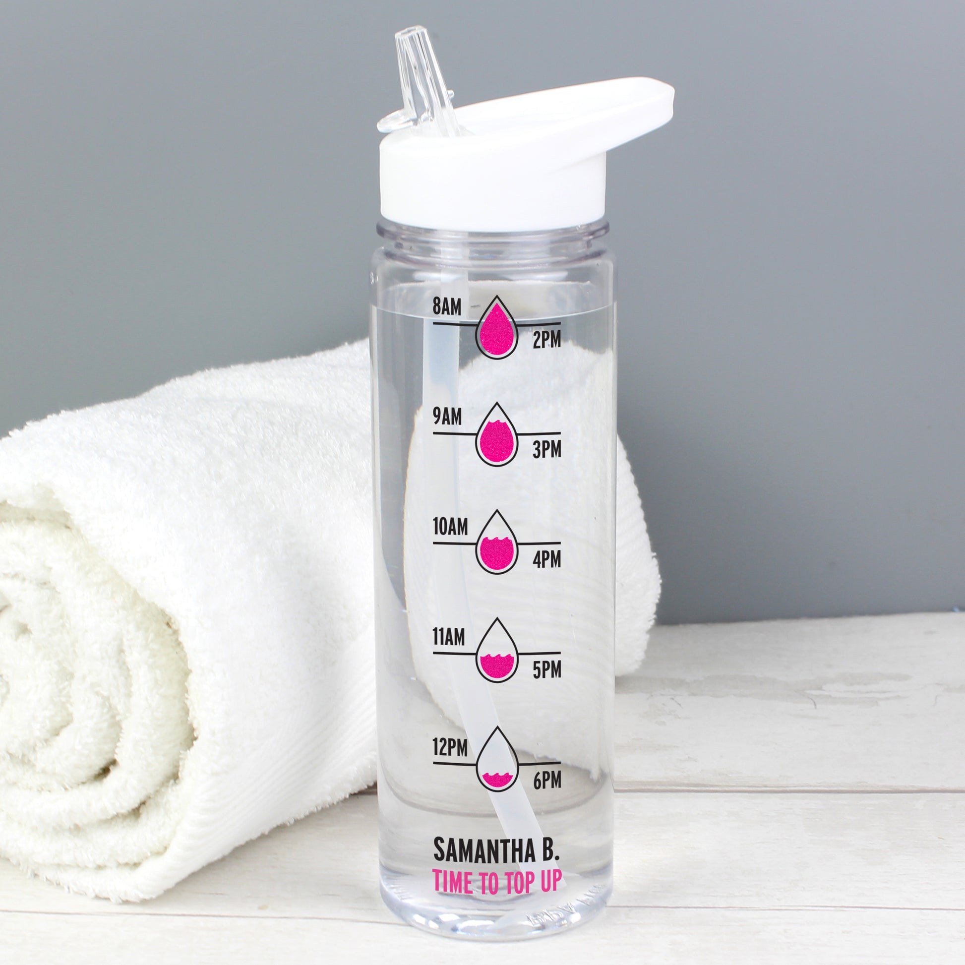 Personalised Pink 'Hydration Tracker' Water Bottle - MK&JD Gifts