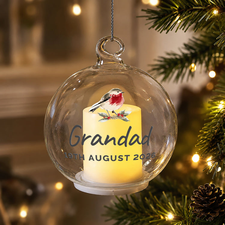 Personalised Robin Memorial LED Candle Bauble - MK&JD Gifts collection cover