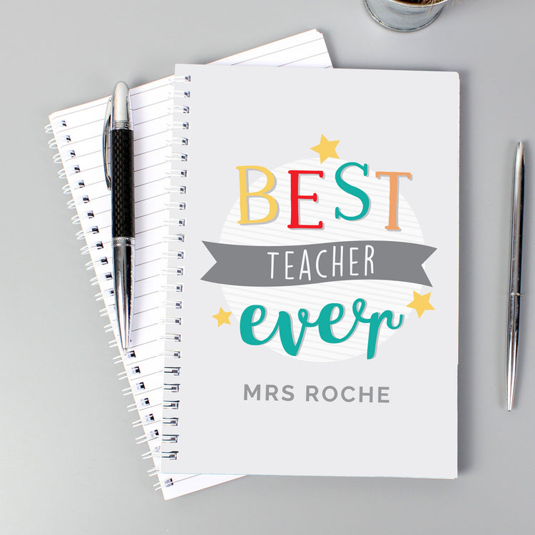 Personalised Best Teacher Ever A5 Notebook - MK&JD Gifts collection cover