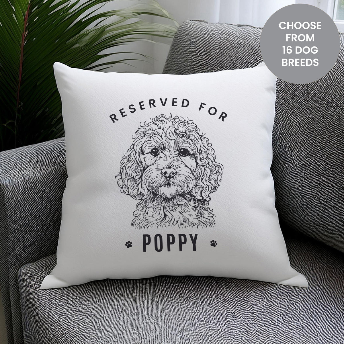 Personalised Reserved For Dog Breed Cushion - MK&JD Gifts collection cover