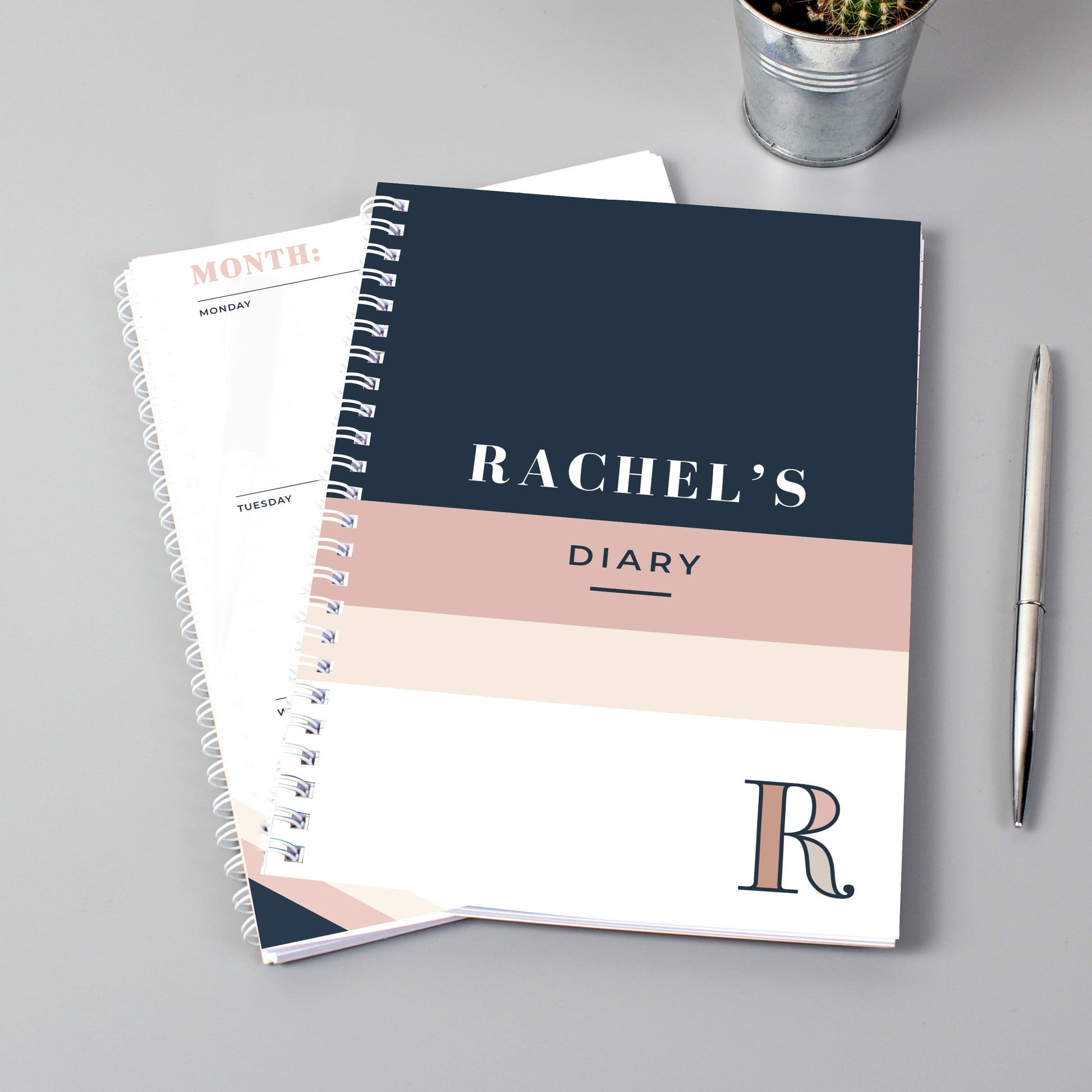 Personalised Free Text Navy & Blush A5 Diary - MK&JD Gifts