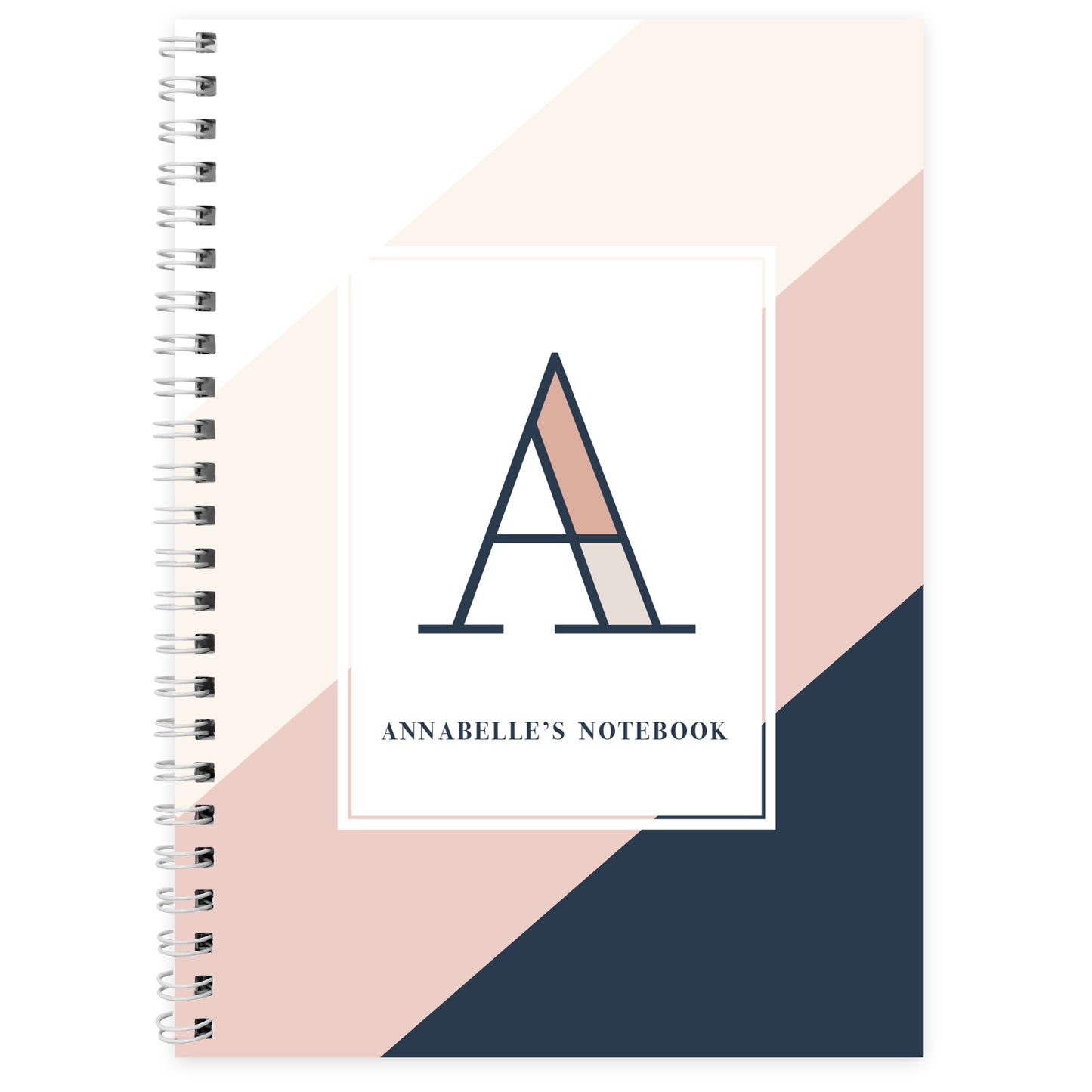 Personalised Free Text Navy & Blush A5 Notebook - MK&JD Gifts