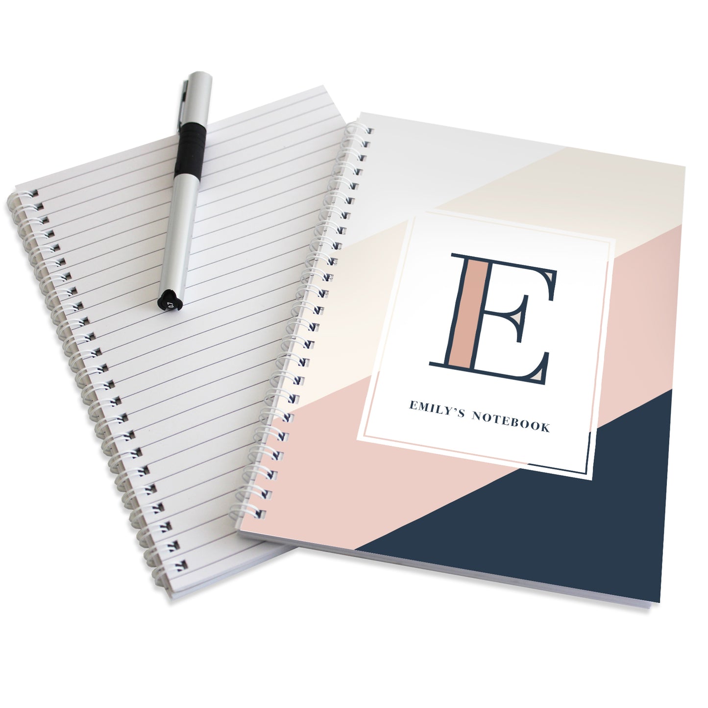 Personalised Free Text Navy & Blush A5 Notebook - MK&JD Gifts