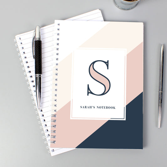 Personalised Free Text Navy & Blush A5 Notebook - MK&JD Gifts