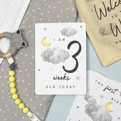 Personalised Cloud Baby Milestone Cards In Drawstring Bag - MK&JD Gifts