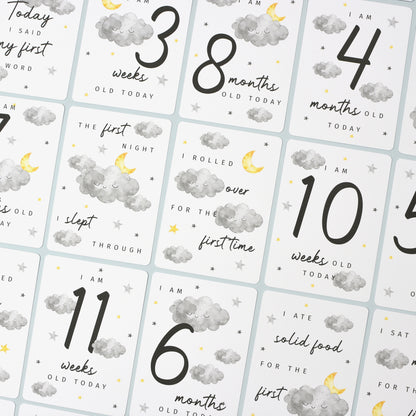 Personalised Cloud Baby Milestone Cards In Drawstring Bag - MK&JD Gifts