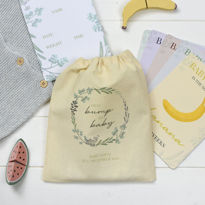 Personalised Bump to Baby Milestone Cards in Drawstring Bag - MK&JD Gifts