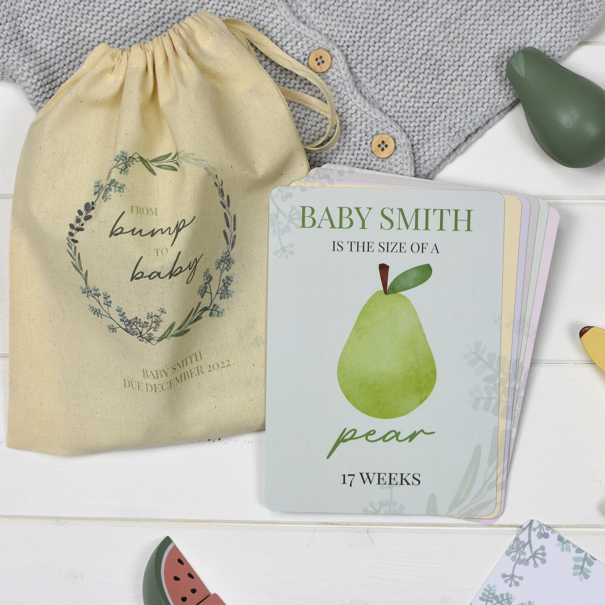 Personalised Bump to Baby Milestone Cards in Drawstring Bag - MK&JD Gifts