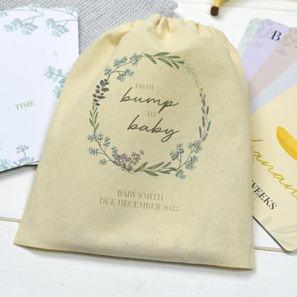 Personalised Bump to Baby Milestone Cards in Drawstring Bag - MK&JD Gifts