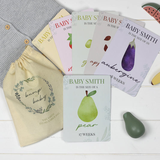 Personalised Bump to Baby Milestone Cards in Drawstring Bag - MK&JD Gifts