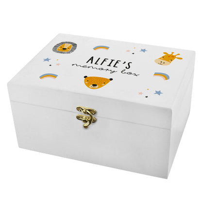 Personalised Safari Animals White Wooden Keepsake Box - MK&JD Gifts