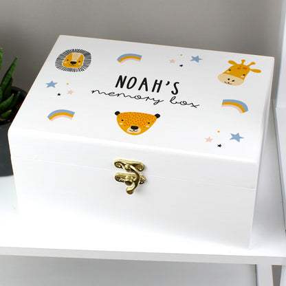 Personalised Safari Animals White Wooden Keepsake Box - MK&JD Gifts