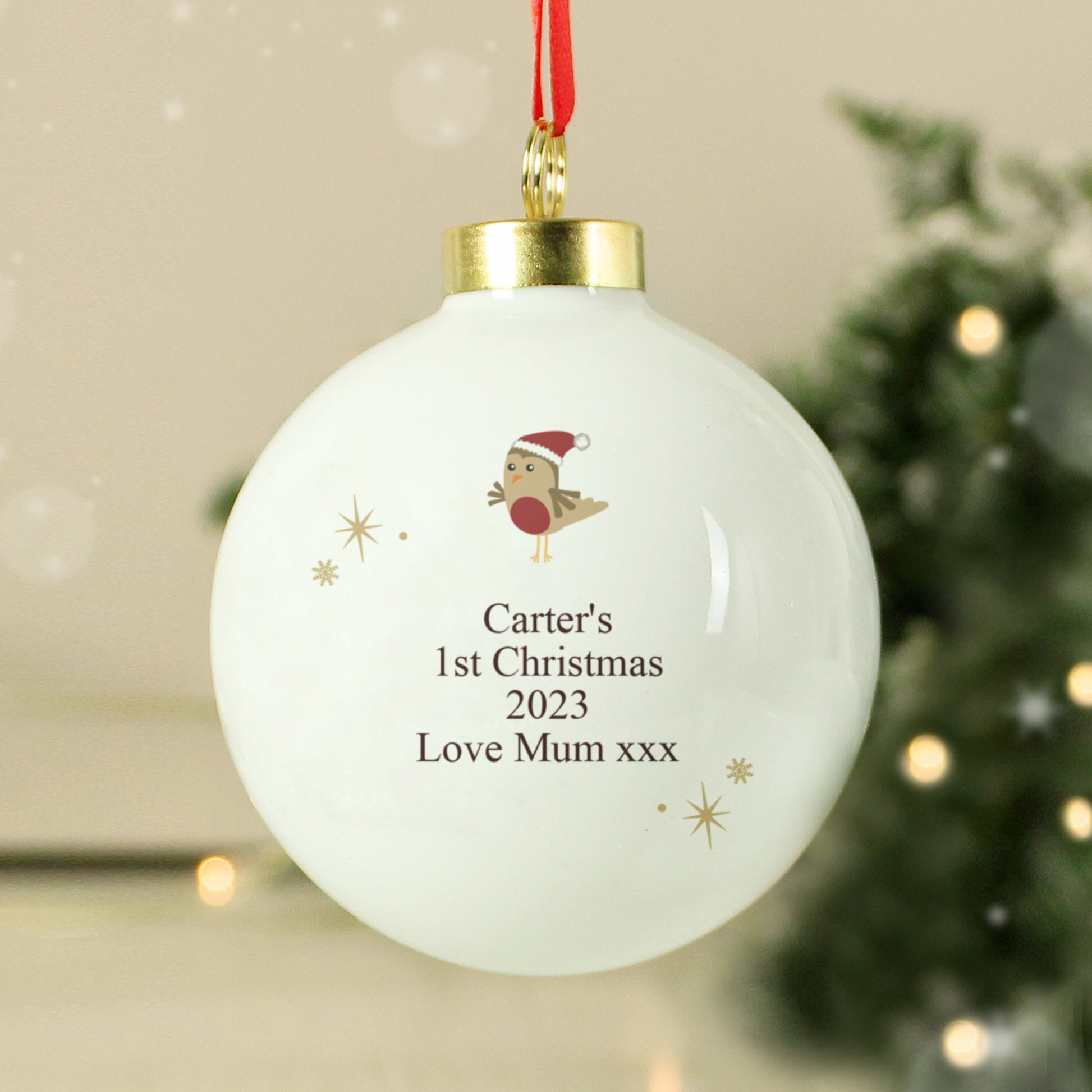 Personalised Initial Little Robin Bauble - MK&JD Gifts
