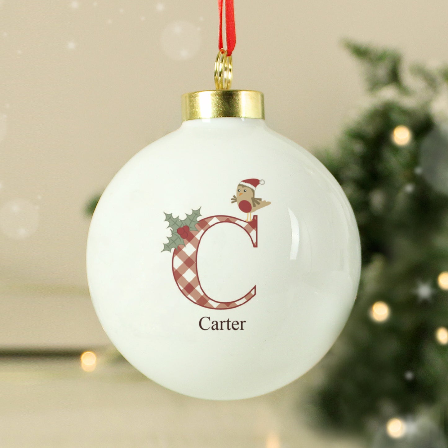 Personalised Initial Little Robin Bauble - MK&JD Gifts