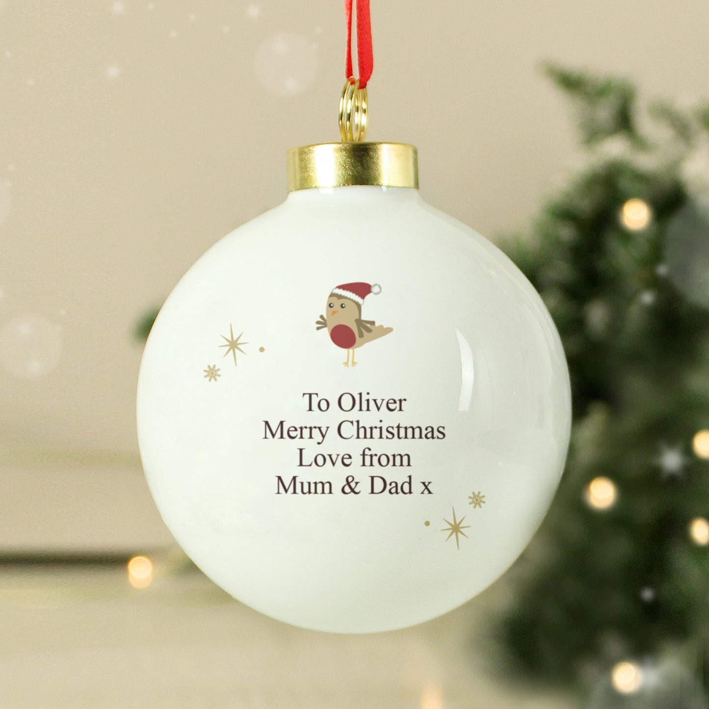 Personalised Initial Little Robin Bauble - MK&JD Gifts