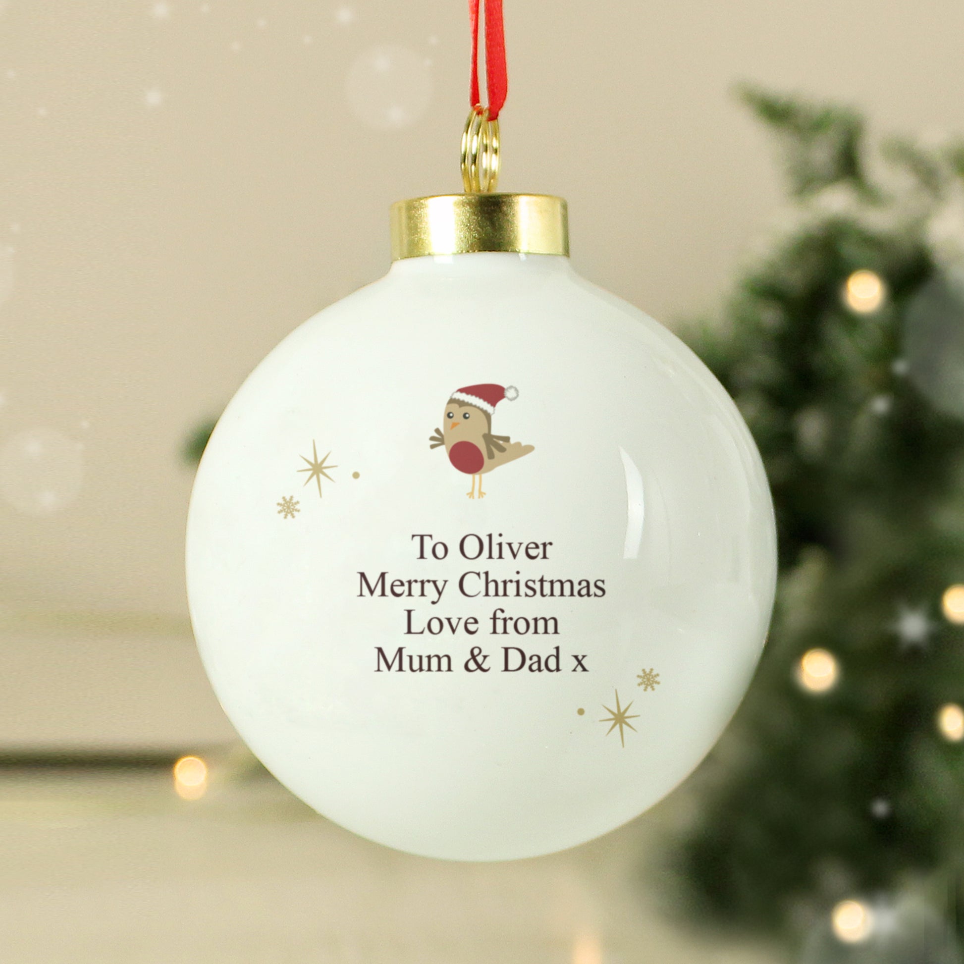 Personalised Initial Little Robin Bauble - MK&JD Gifts