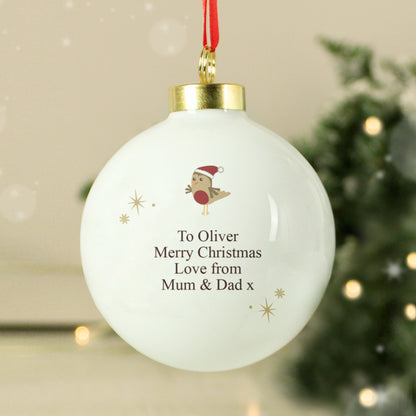 Personalised Initial Little Robin Bauble - MK&JD Gifts