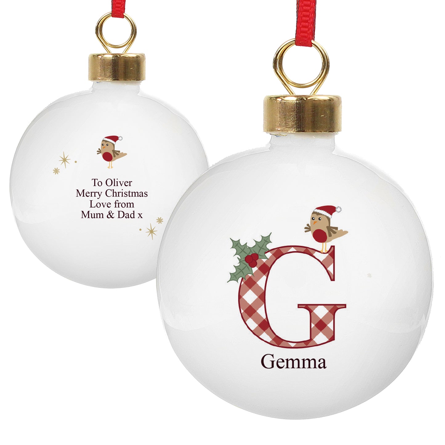 Personalised Initial Little Robin Bauble - MK&JD Gifts