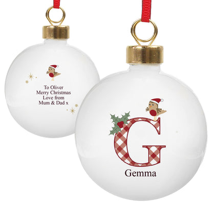 Personalised Initial Little Robin Bauble - MK&JD Gifts