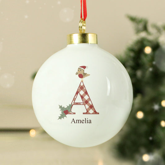 Personalised Initial Little Robin Bauble - MK&JD Gifts