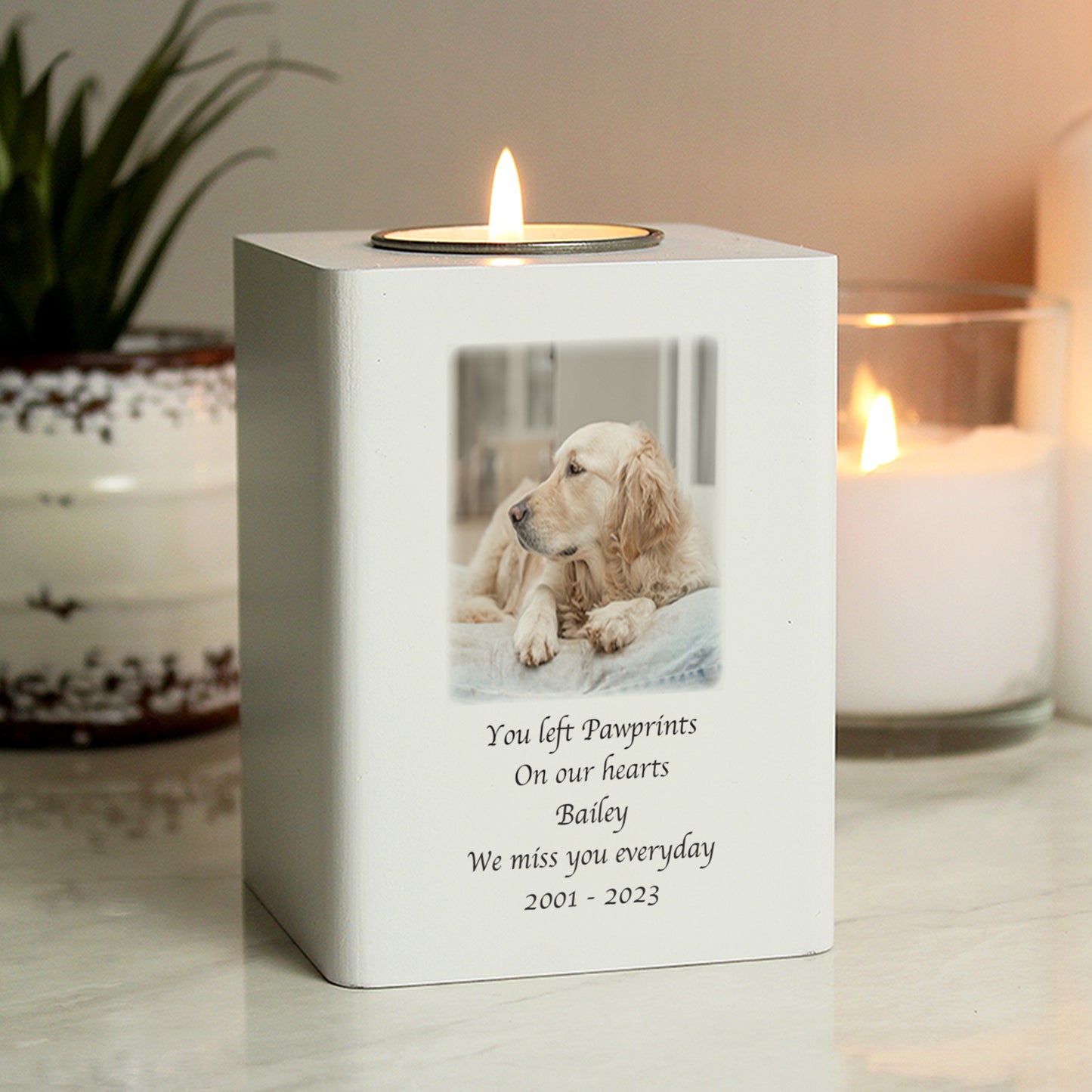 Personalised Photo Upload White Wooden Tea light Holder - MK&JD Gifts