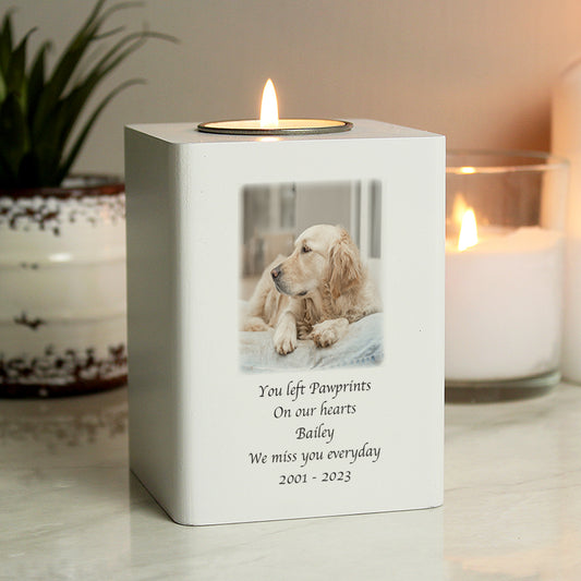 Personalised Photo Upload White Wooden Tea light Holder - MK&JD Gifts