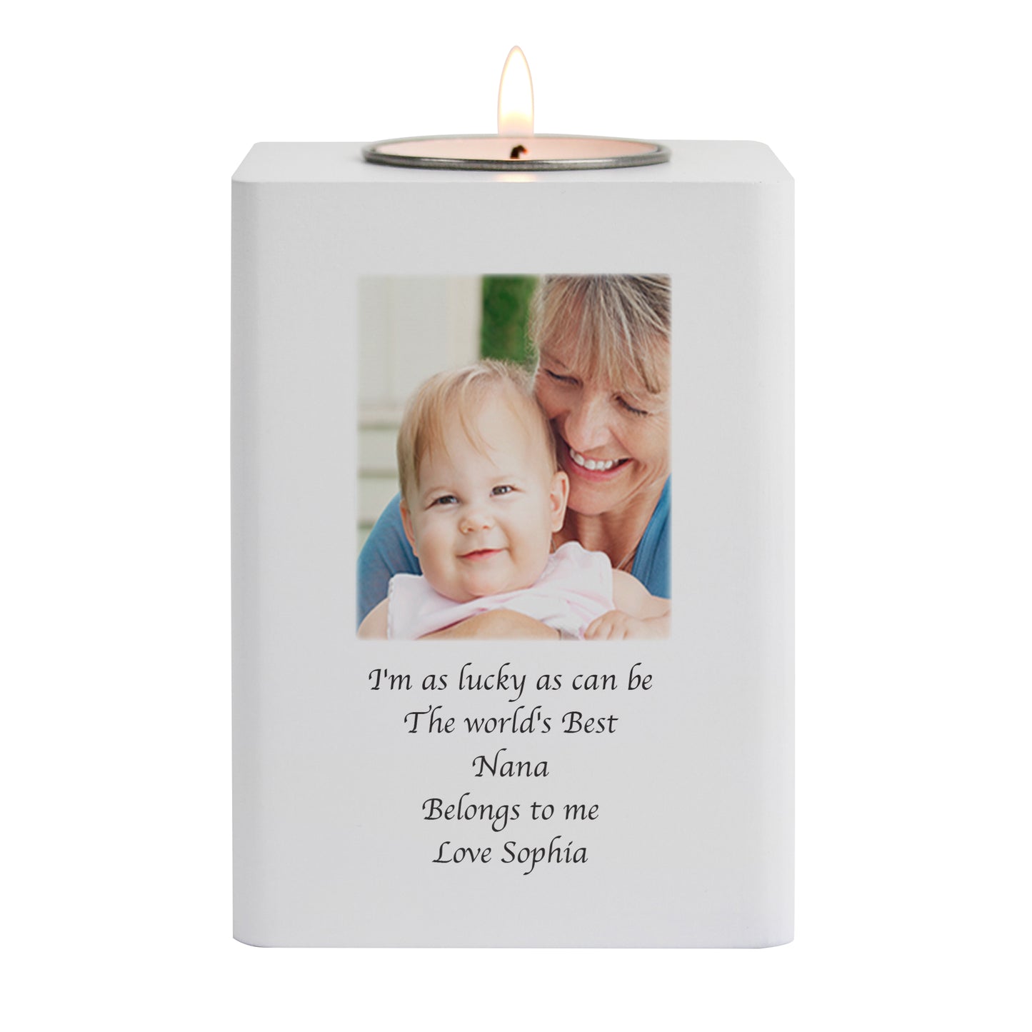 Personalised Photo Upload White Wooden Tea light Holder - MK&JD Gifts