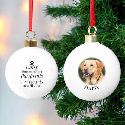 Personalised Paw Print Memorial Photo Upload Bauble - MK&JD Gifts