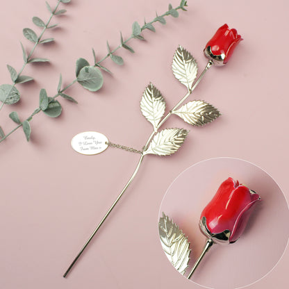 Personalised Free Text Silver Plated Red Rose - MK&JD Gifts