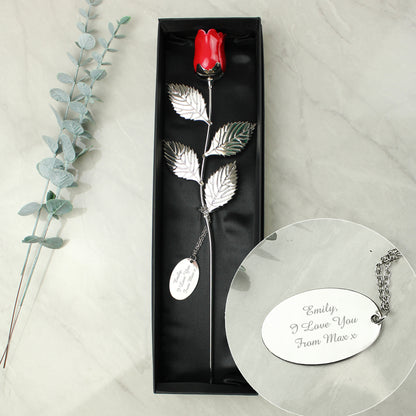 Personalised Free Text Silver Plated Red Rose - MK&JD Gifts