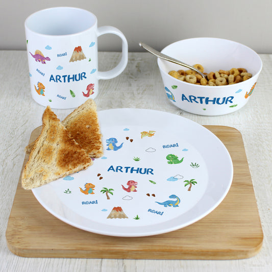 Personalised Dinosaur Plastic Breakfast Set - MK&JD Gifts
