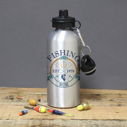Personalised Fishing Club Silver Drinks Bottle - MK&JD Gifts