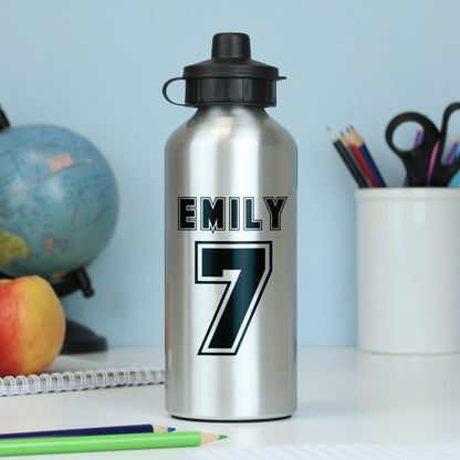 Personalised Sports Number Silver Drinks Bottle - MK&JD Gifts
