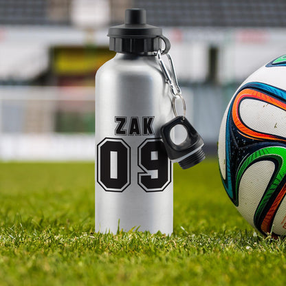 Personalised Sports Number Silver Drinks Bottle - MK&JD Gifts