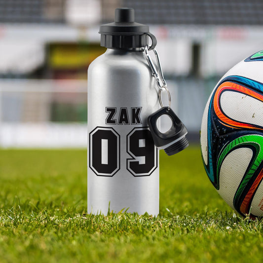 Personalised Sports Number Silver Drinks Bottle - MK&JD Gifts