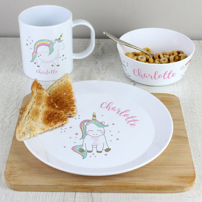 Personalised Unicorn Plastic Breakfast Set - MK&JD Gifts