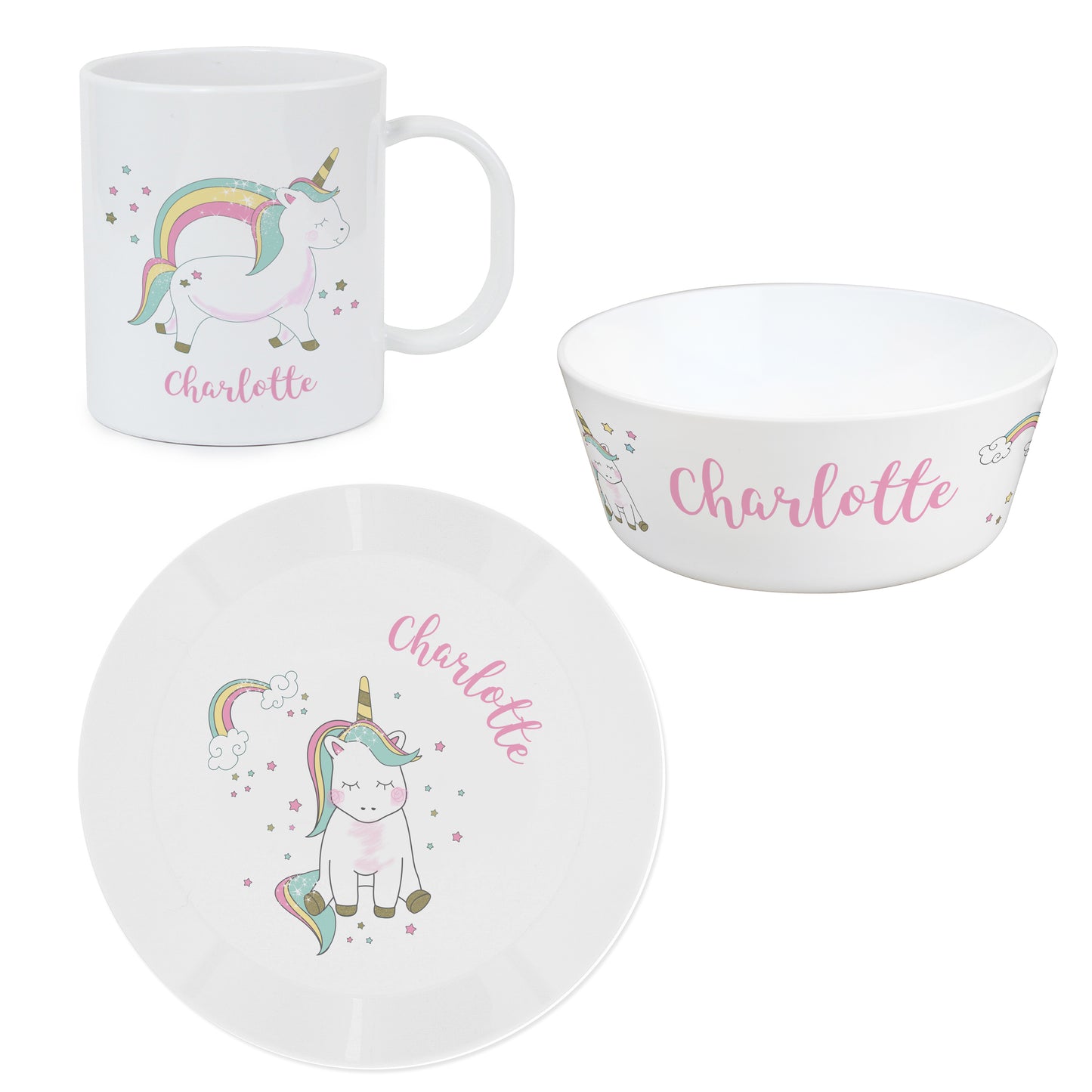 Personalised Unicorn Plastic Breakfast Set - MK&JD Gifts
