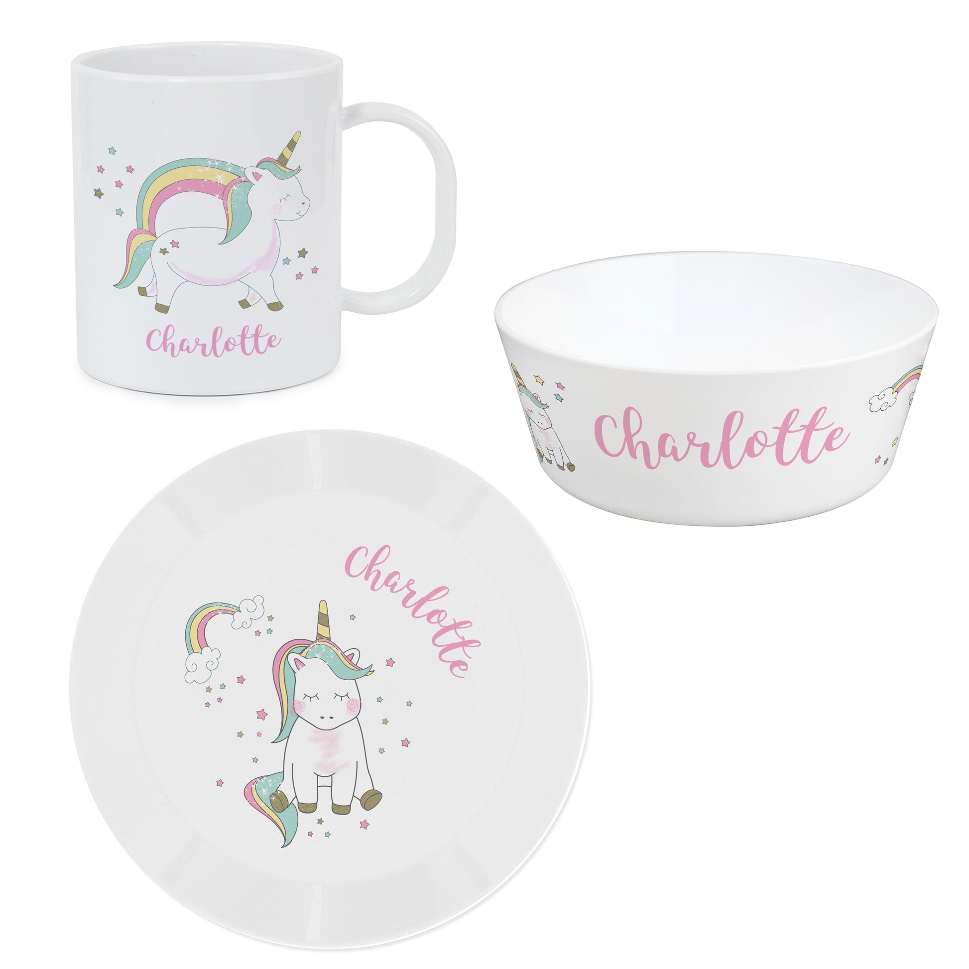 Personalised Unicorn Plastic Breakfast Set - MK&JD Gifts