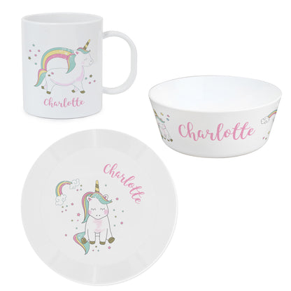 Personalised Unicorn Plastic Breakfast Set - MK&JD Gifts