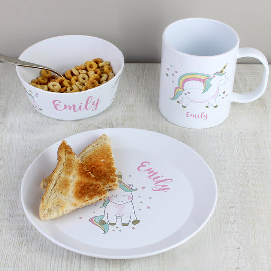 Personalised Unicorn Plastic Breakfast Set - MK&JD Gifts